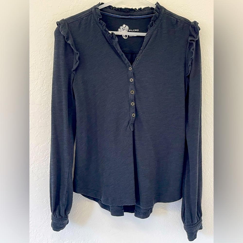 Pilcro, ruffled jersey knit long sleeve Henley